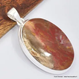 Pendentif en bois pétrifié ovale authentique - Bijoux en Bois pétrifié