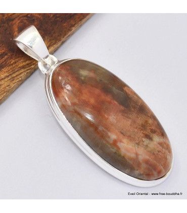 Pendentif oval en bois pétrifié 