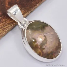 Petit Pendentif oval en bois pétrifié - Bijoux en Bois pétrifié