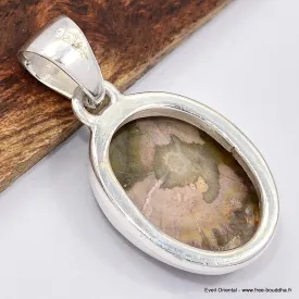 Petit Pendentif oval en bois pétrifié - Bijoux en Bois pétrifié