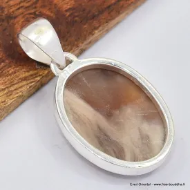 Pendentif oval bois fossilisé - Bijoux en Bois pétrifié