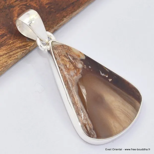 Pendentif trapèze bois fossilisé - Bijoux en Bois pétrifié