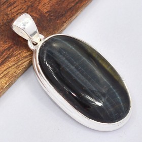 Pendentif oval Oeil de Tigre bleu