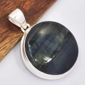 Gros pendentif rond Oeil de Tigre bleu - Pendentifs pierres naturelles