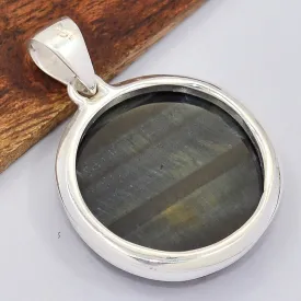 Gros pendentif rond Oeil de Tigre bleu - Pendentifs pierres naturelles
