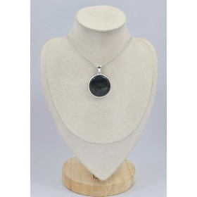 Gros pendentif rond Oeil de Tigre bleu 