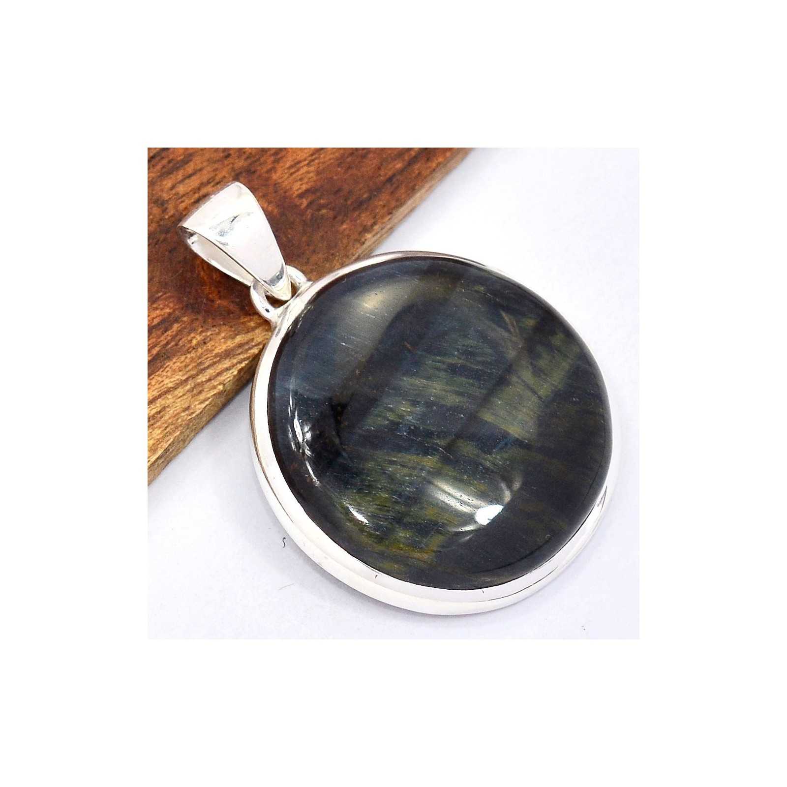 Pendentif Vintage œil De Tigre En Argent Massif 925 - Modèle #K33, Occasion