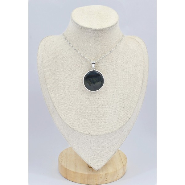Pendentif rond Oeil de tigre bleu Bijoux en Oeil de Faucon SK37
