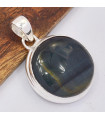 Petit pendentif rond Oeil de Tigre bleu 