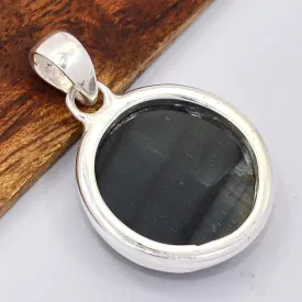 Petit pendentif rond Oeil de Tigre bleu - Pendentifs pierres naturelles