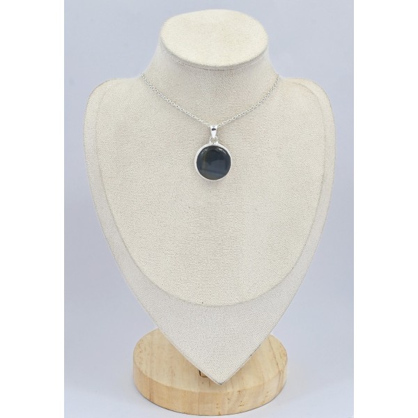 Petit pendentif rond Oeil de Tigre bleu 
