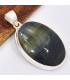 Pendentif rond argent Oeil de Tigre bleu 
