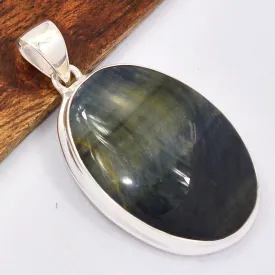 Pendentif rond argent Oeil de Tigre bleu - Pendentifs pierres naturelles