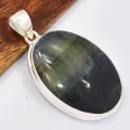 Pendentif rond argent Oeil de Tigre bleu - Pendentifs pierres naturelles