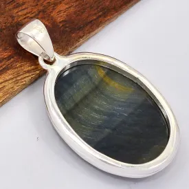 Pendentif rond argent Oeil de Tigre bleu - Pendentifs pierres naturelles