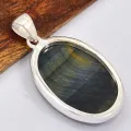 Pendentif rond argent Oeil de Tigre bleu - Pendentifs pierres naturelles