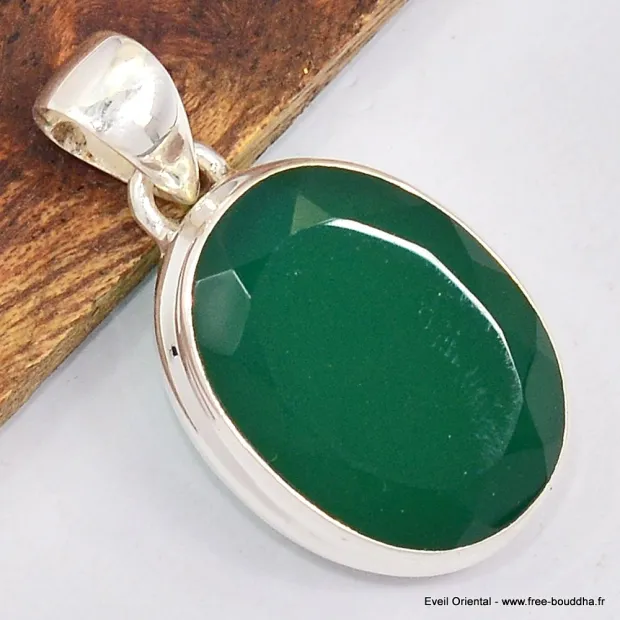 Pendentif oval en Onyx vert facetté - Bijoux en Onyx Vert