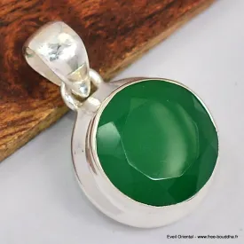 Pendentif rondl en Onyx vert facetté - Bijoux en Onyx Vert