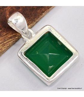 Pendentif Onyx vert carré serti clos 