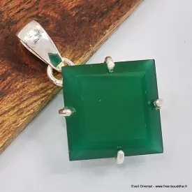 Pendentif Onyx vert losange serti griffe - Bijoux en Onyx Vert