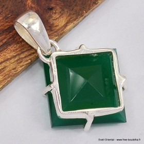 Pendentif Onyx vert losange serti griffe 