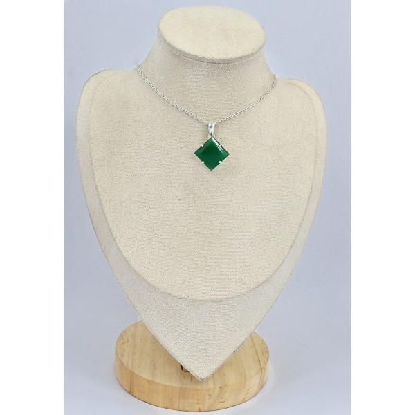 Pendentif Onyx vert losange serti griffe 