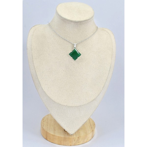 Pendentif Onyx vert forme losange 