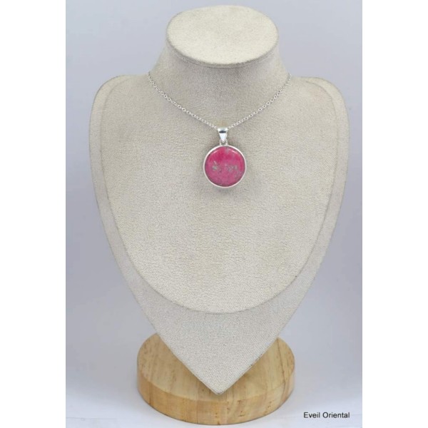 Pendentif rond Thulite rose 