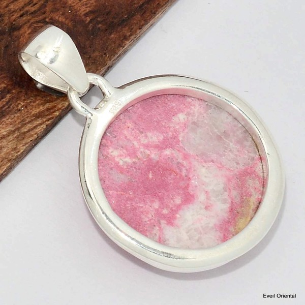 Pendentif rond Thulite rose pâle 