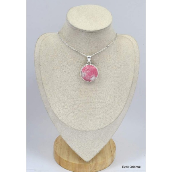 Pendentif rond Thulite rose pâle 
