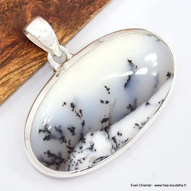 Pendentif Merlinite oval horizontal - Bijoux en Opale Dendritique (Merlinite)