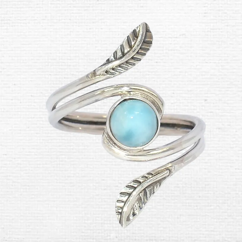 Bague Larimar motif feuille T 52 à 63 - Bagues pierres naturelles