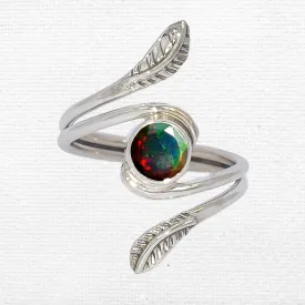 Bague Opale noire facettée feuilles T 53 à 64 - Bagues pierres naturelles