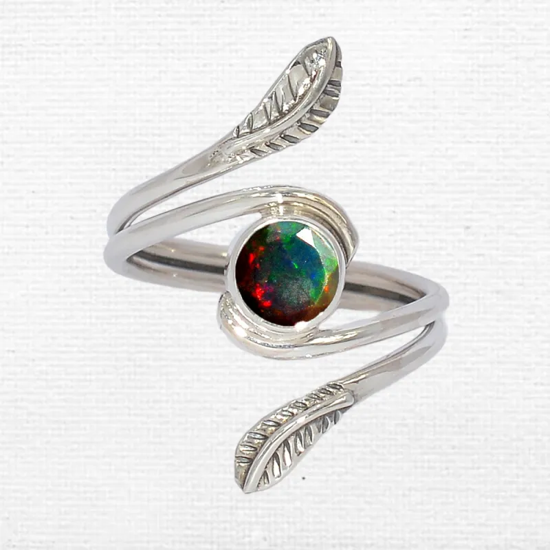 Bague Opale noire facettée feuilles T 53 à 64 - Bagues pierres naturelles