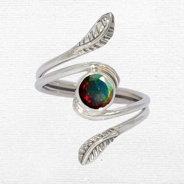 Bague Opale noire facettée feuilles T 53 à 64 - Bagues pierres naturelles