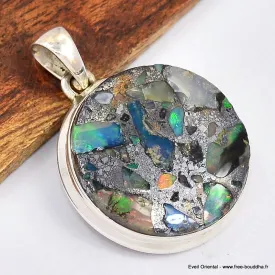 Pendentif rond Opale welo sur pyrite - Bijoux en Opale Ethiopienne