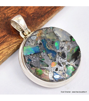 Pendentif rond Opale welo sur pyrite 