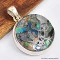 Pendentif rond Opale welo sur pyrite - Bijoux en Opale Ethiopienne
