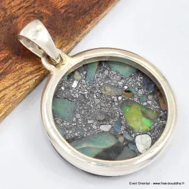 Pendentif rond Opale welo sur pyrite - Bijoux en Opale Ethiopienne
