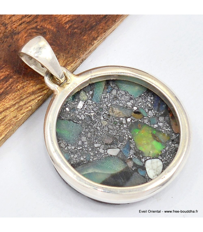 Pendentif rond Opale welo sur pyrite 