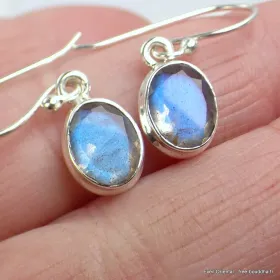 Boucles d'oreilles ovales Labradorite bleue - Bijoux en Labradorite Bleue