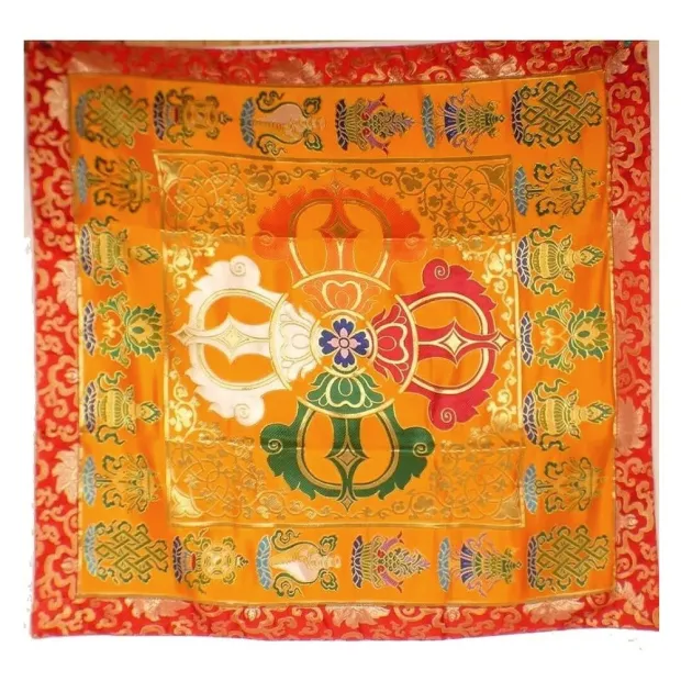 Nappe tibétaine pour autel bouddhiste en soie - Tenture murale bouddhiste, nappe