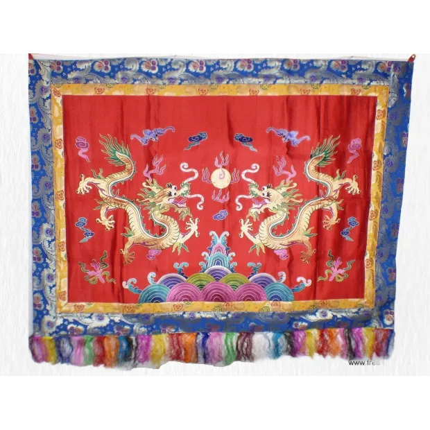 Tenture murale Dragons en soie épaisse rouge - Tentures bouddhistes