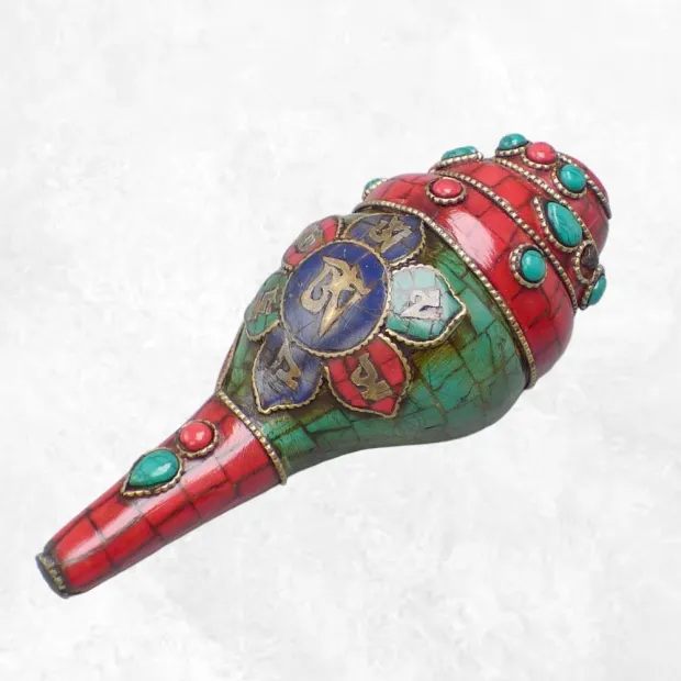 Conque tibétaine bouddhiste Om et mantra - Conque tibétaine