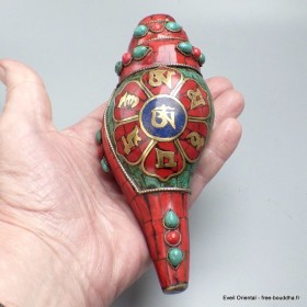 Conque tibétaine sertie de pierres 