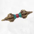 Dorje tibétain bouddhiste 13 cm laiton pierres - Dordjé, double dorjé (sans cloche)