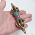 Dorje tibétain bouddhiste 13 cm laiton pierres - Dordjé, double dorjé (sans cloche)