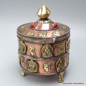 Boîte à bijoux tibétaine en cuivre 2 mantras - Porte-encens tibétains