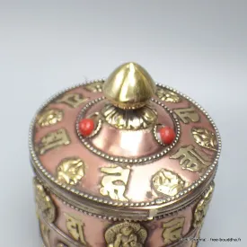 Boîte à bijoux tibétaine en cuivre 2 mantras - Porte-encens tibétains