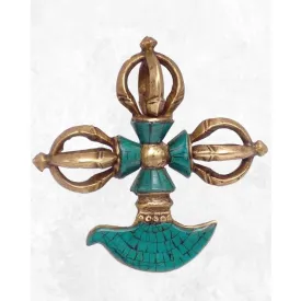 Double dorjé tibetain bouddhiste et kartika en turquoise - Dordjé, double dorjé (sans cloche)